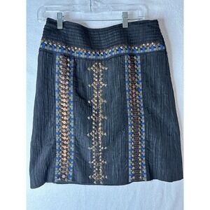 Etcetera Women's Era Black Beaded Embroidered Pleated Boho Mini Skirt Size 6